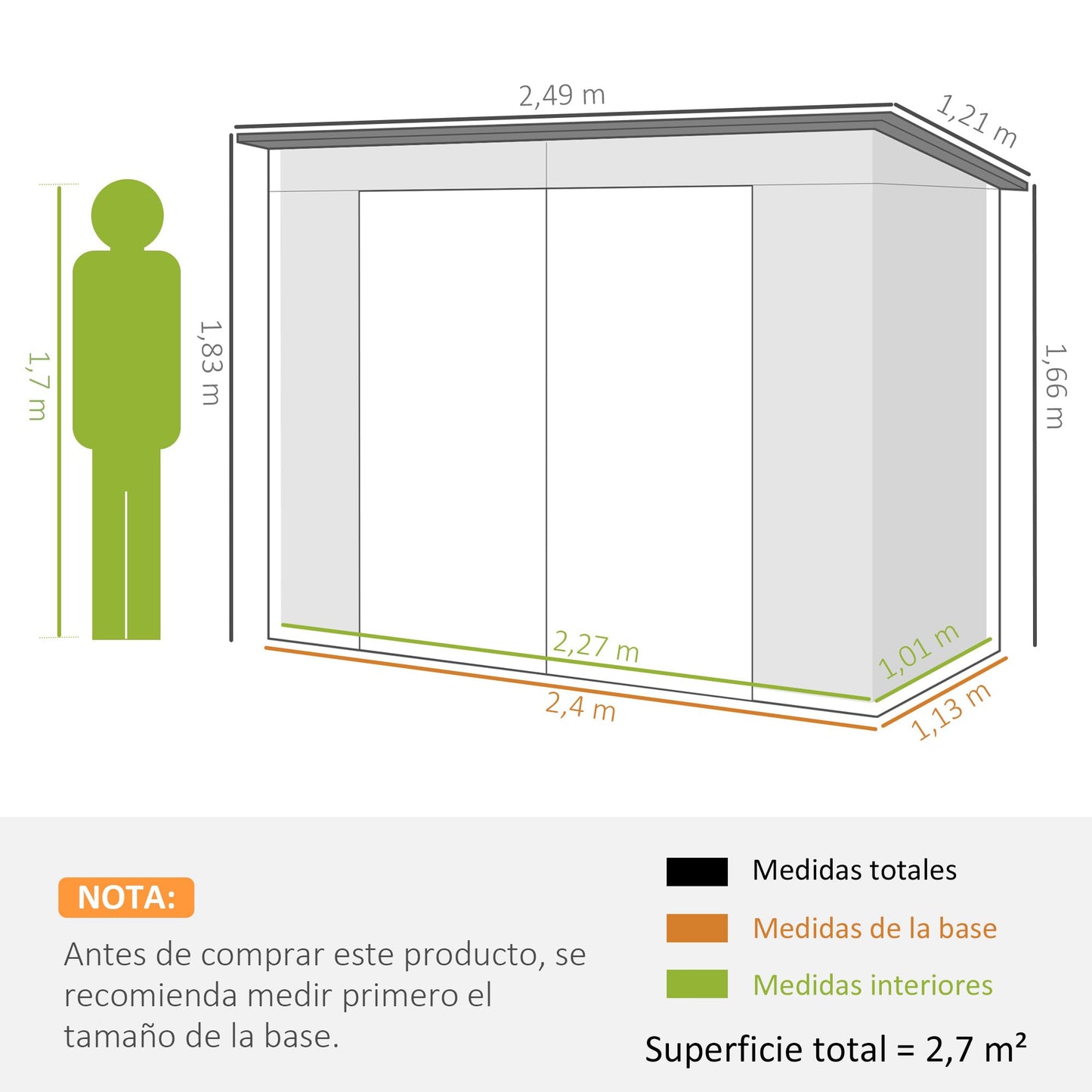 Outsunny Caseta de Jardín 2,7m² Gris