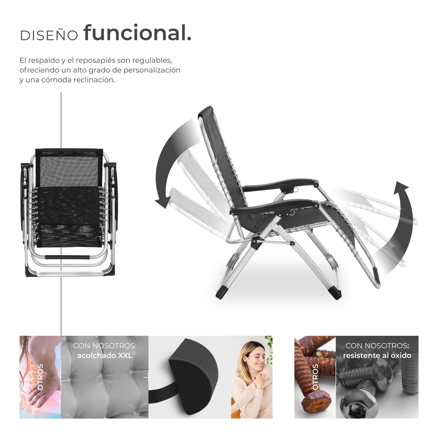 TecTake Tumbona Plegable con Mesa Auxiliar Gris Claro