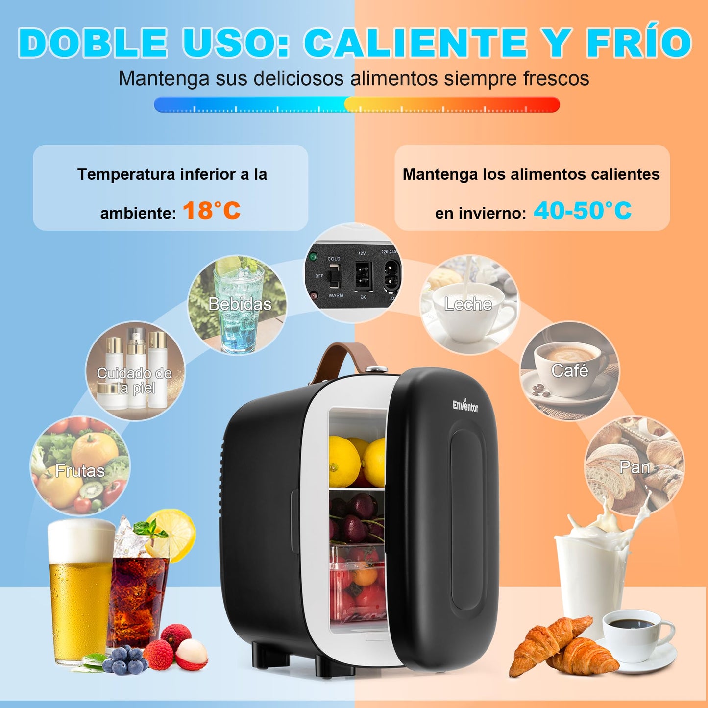 Enventor Mini Frigorífico 4L (6 Latas) Negro