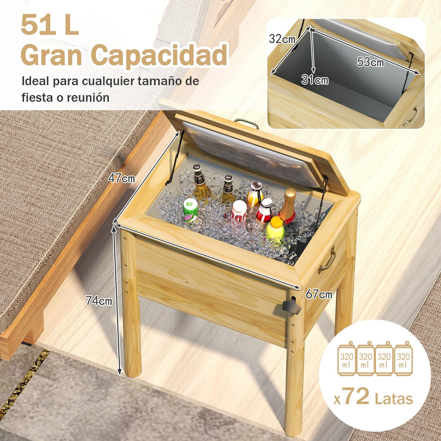 GOPLUS Nevera de Madera para Patio 51L