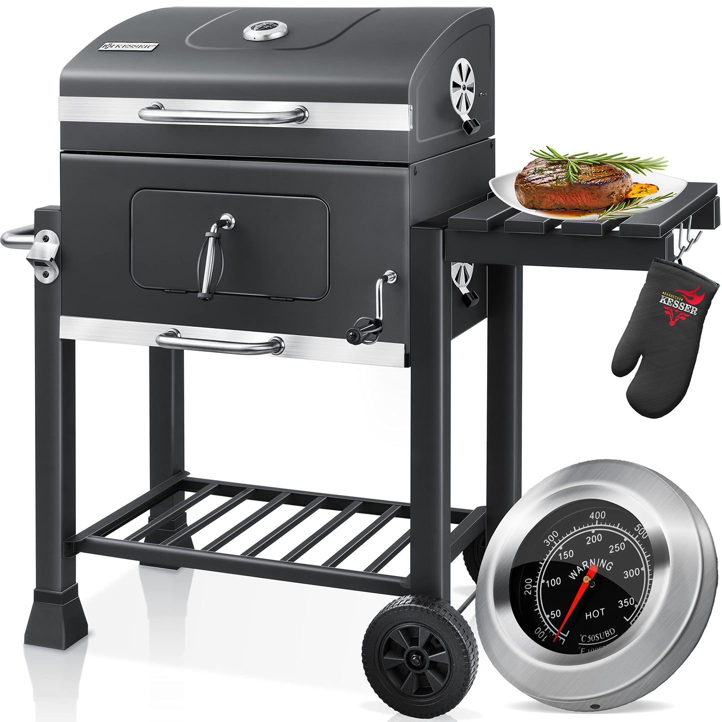 KESSER® Parrilla de Carbón con Carrito XL Gris