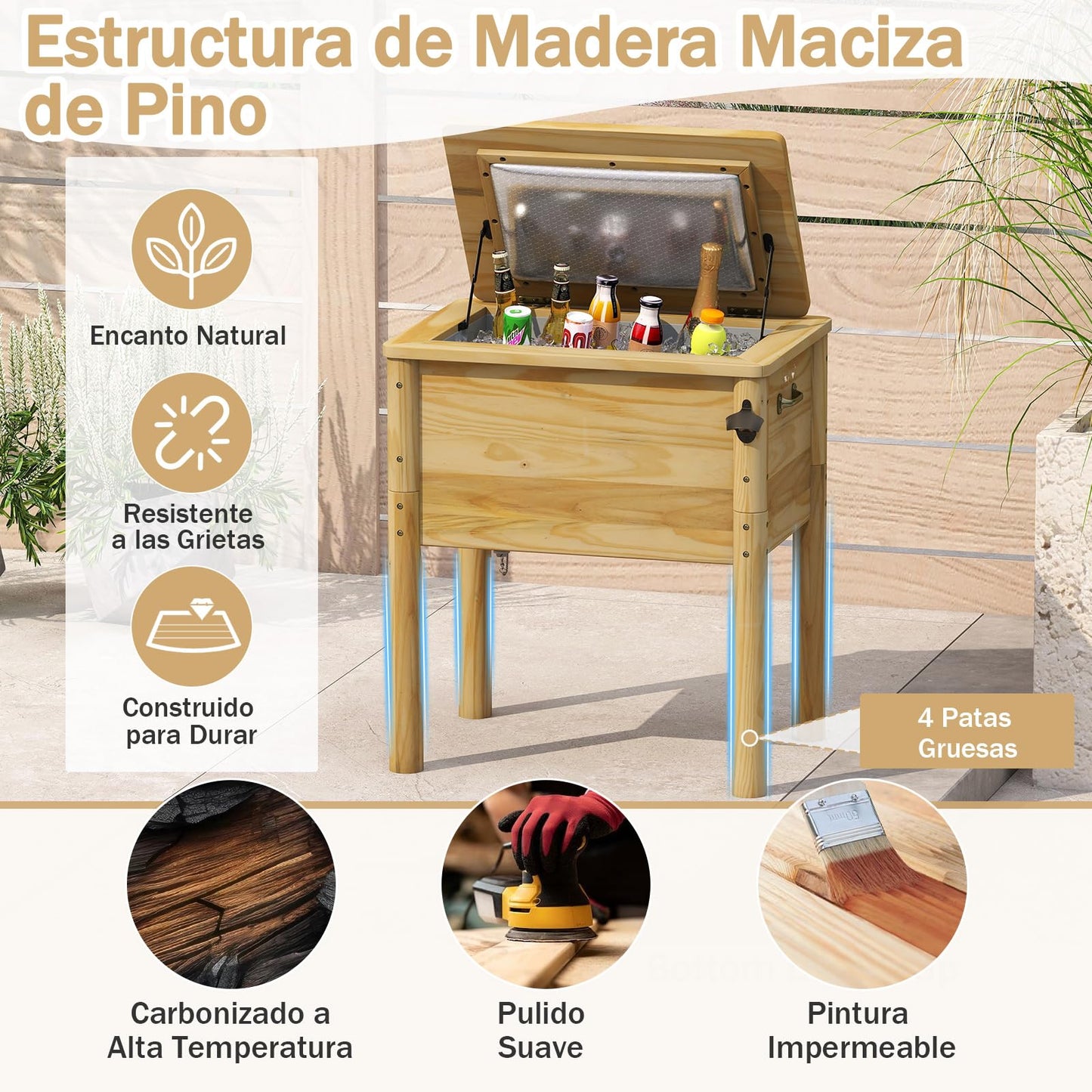 GOPLUS Nevera de Madera para Patio 51L