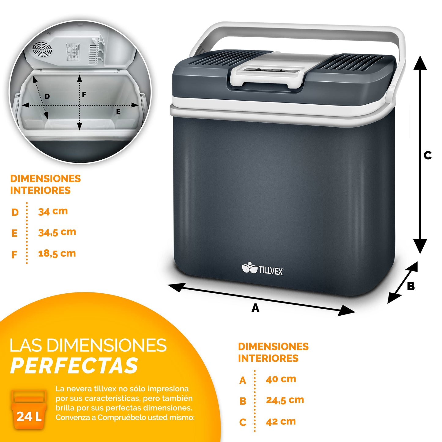 tillvex Nevera Portátil Eléctrica 24L Gris