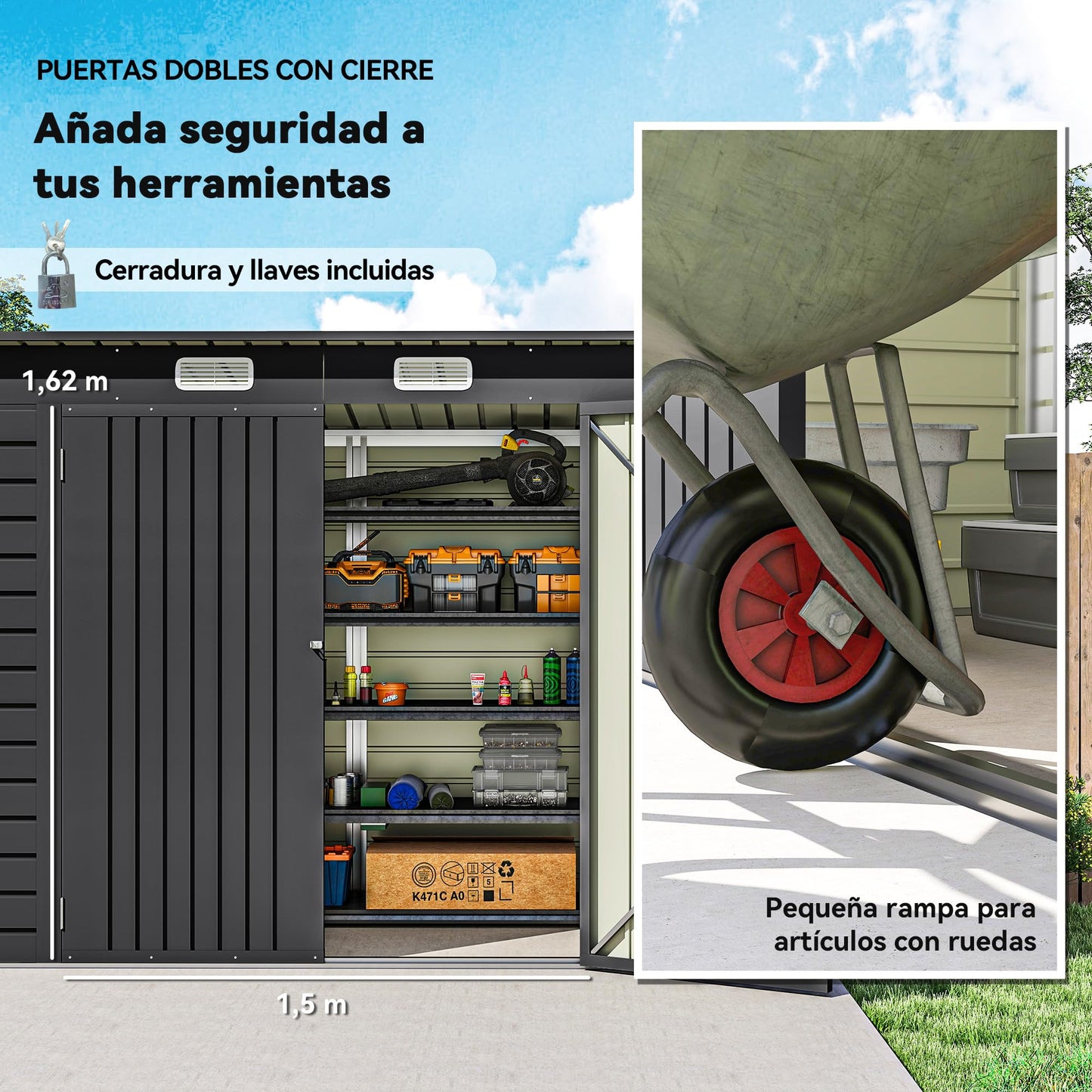 Outsunny Caseta de Jardín 2,7m² Gris