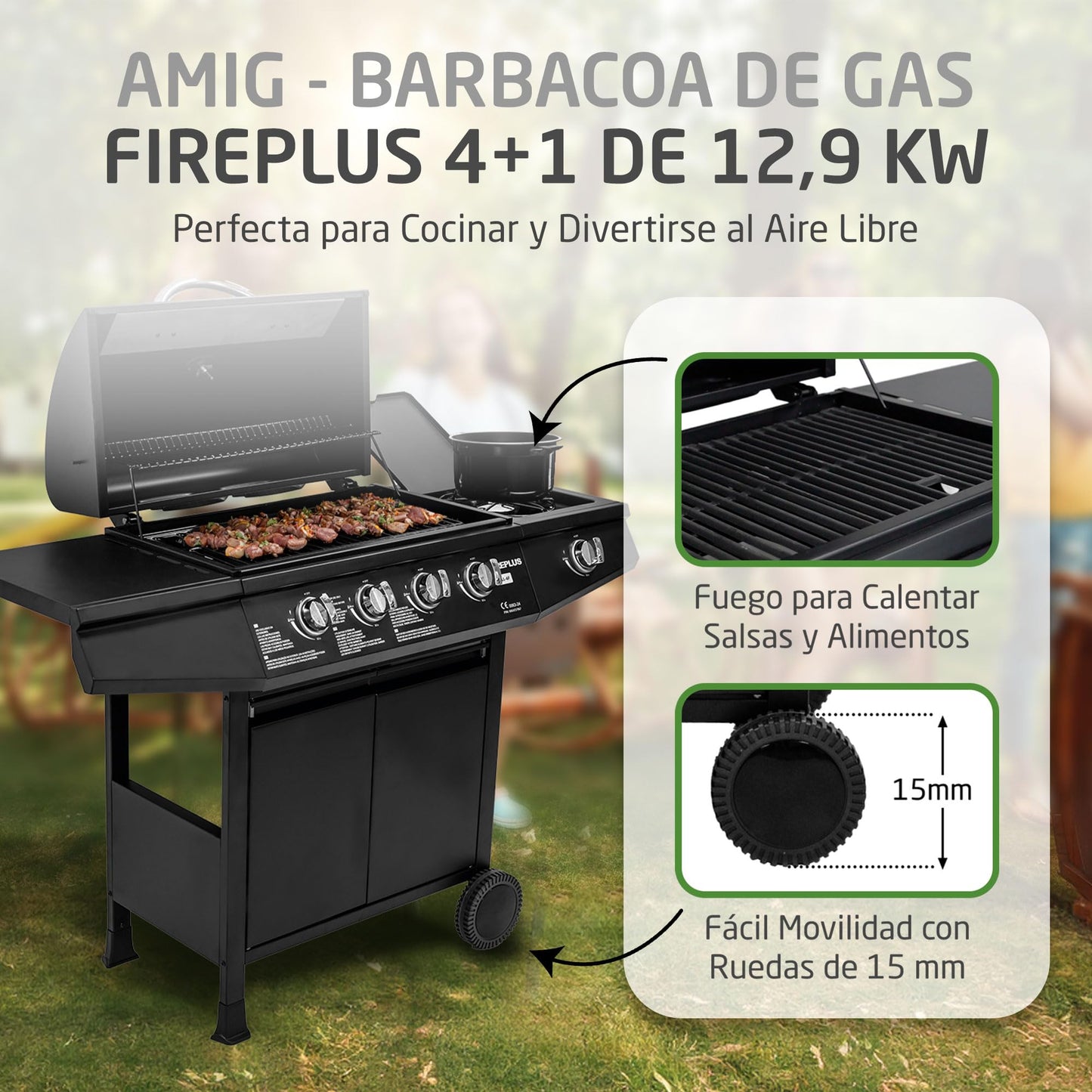 Amig Barbacoa de Gas Fireplus 4+1 Negra