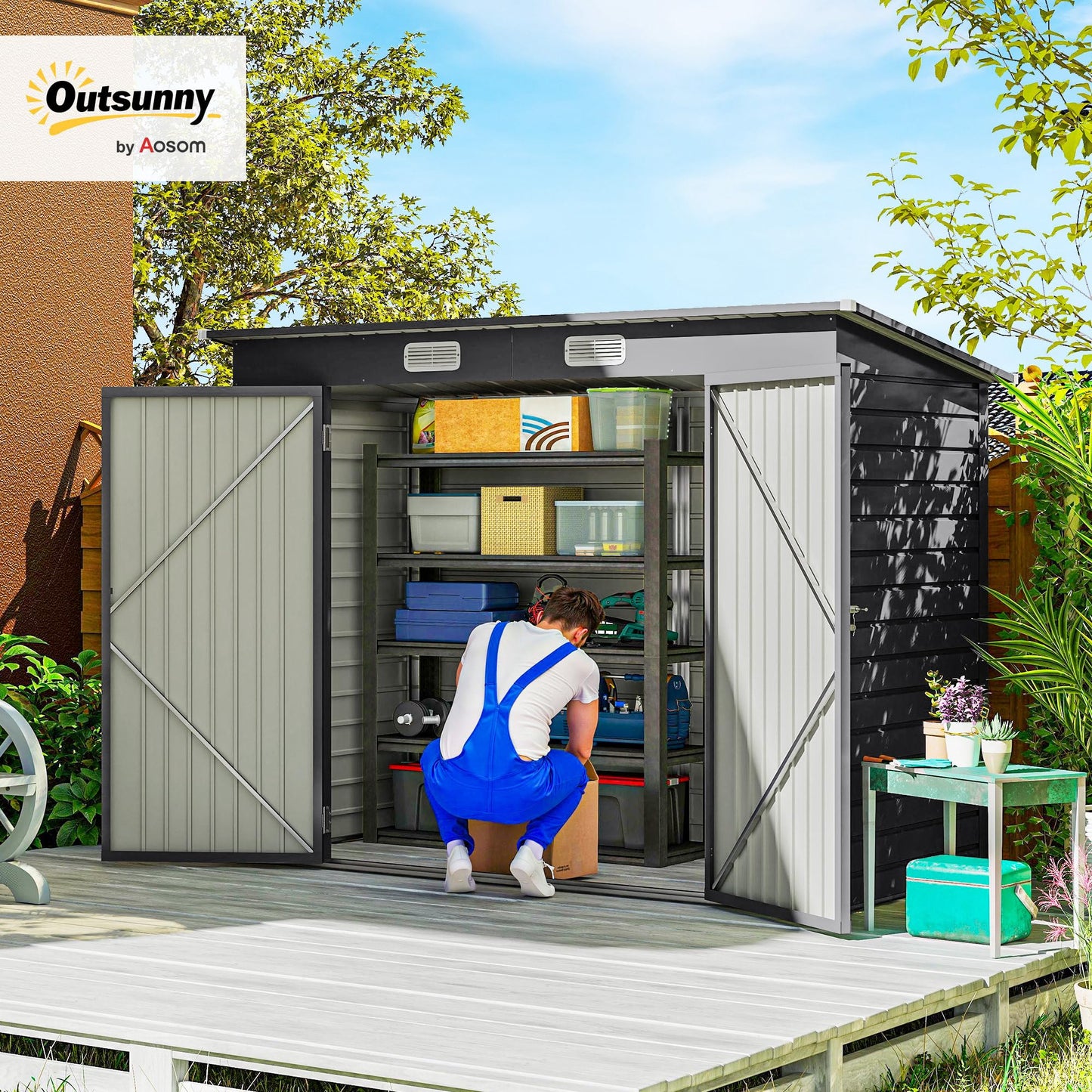 Outsunny Caseta de Jardín 2,7m² Gris