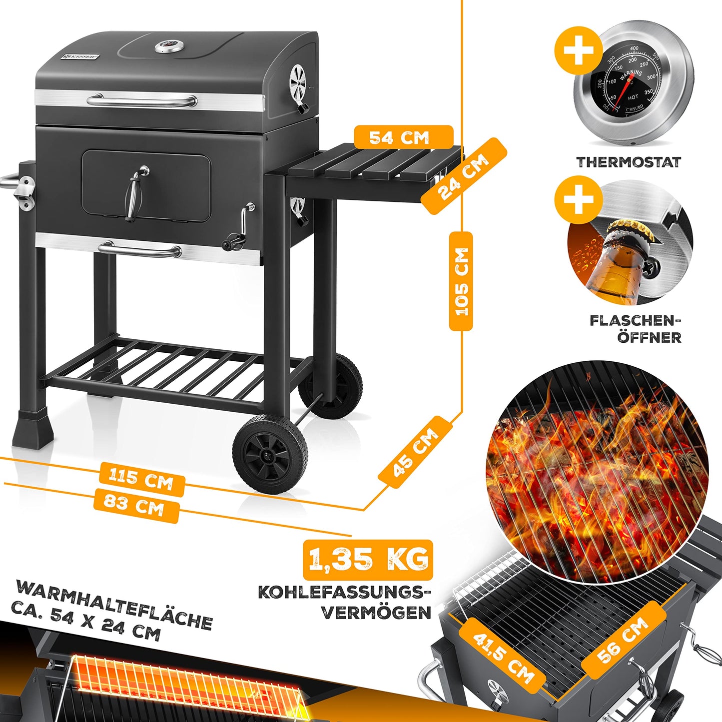 KESSER® Parrilla de Carbón con Carrito XL Gris