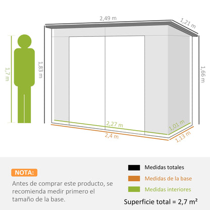 Outsunny Caseta de Jardín 2,7m² Gris
