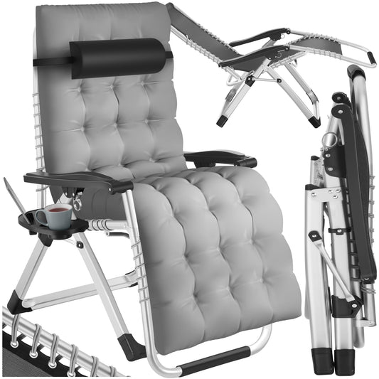 TecTake Tumbona Plegable con Mesa Auxiliar Gris Claro