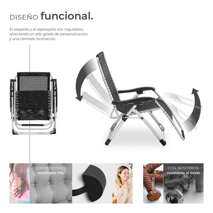 TecTake Tumbona Plegable con Mesa Auxiliar Gris Claro