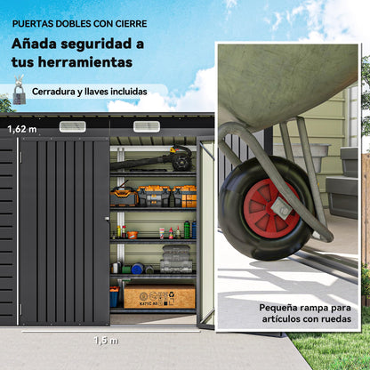 Outsunny Caseta de Jardín 2,7m² Gris