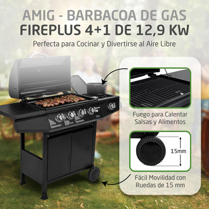 Amig Barbacoa de Gas Fireplus 4+1 Negra